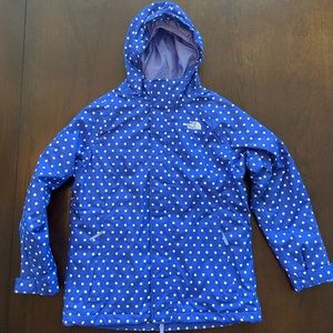 NEW North Face HyVent blue polka dot quilted jacket